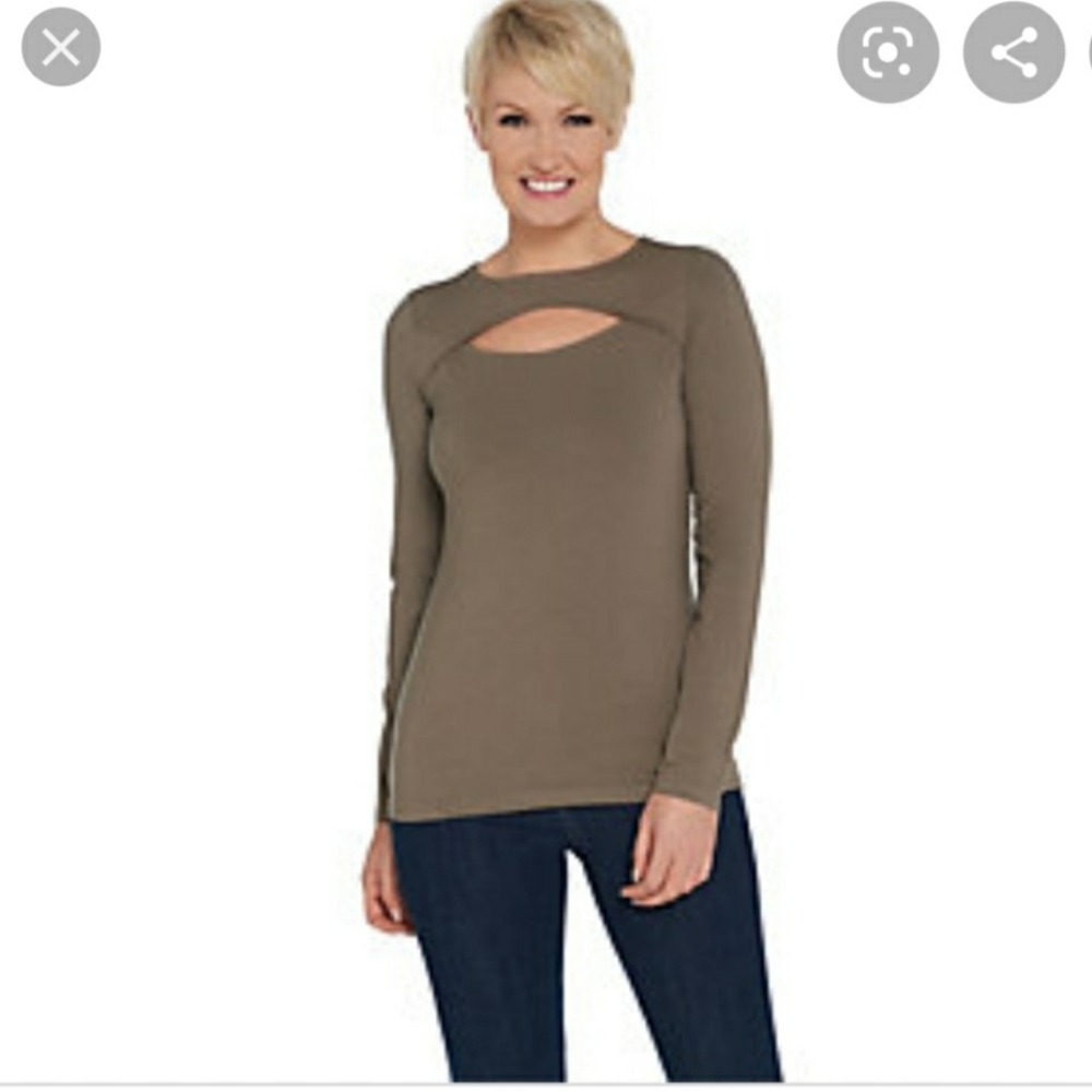 G.I.L.I Long Sleeve open keyhole top taupe Large
